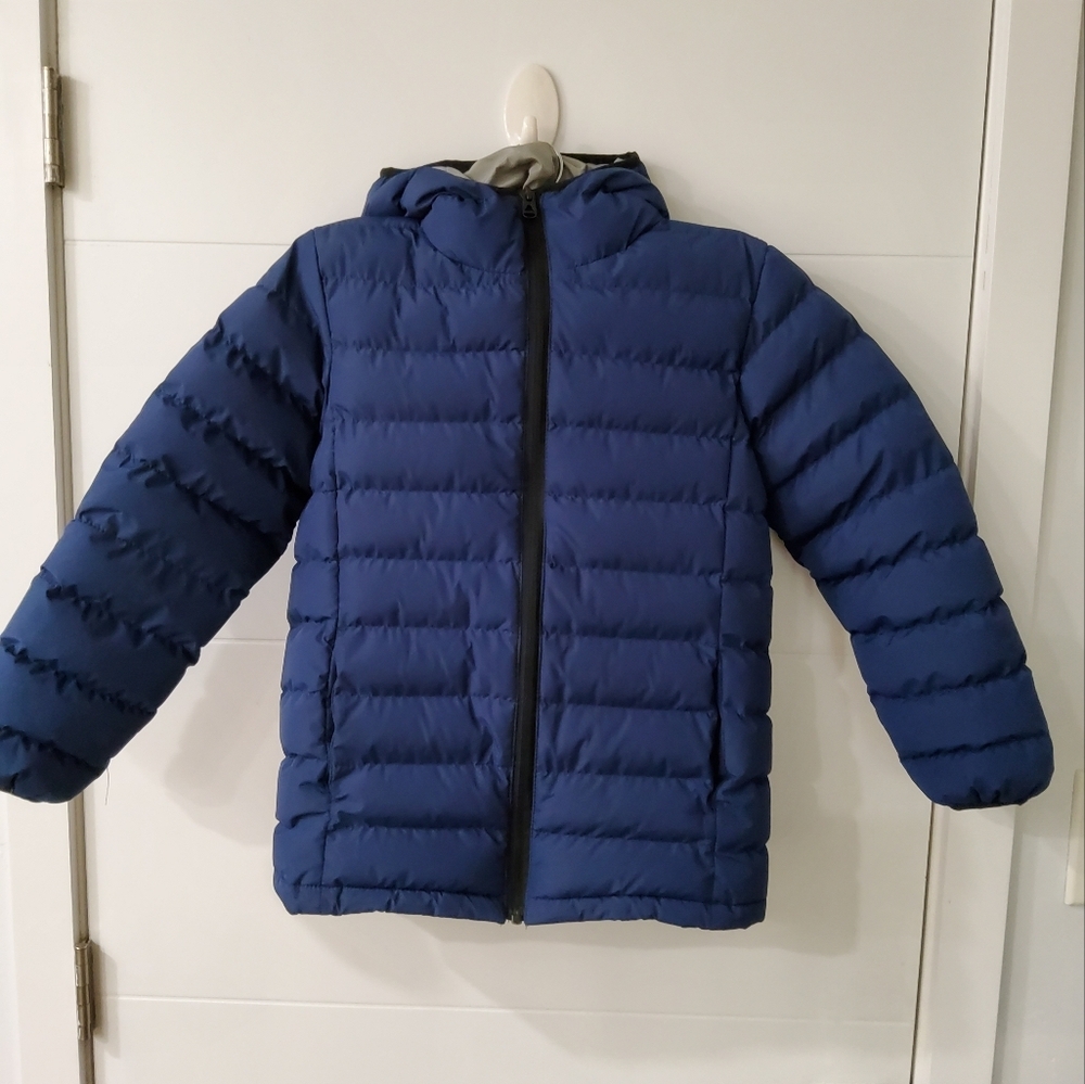 Blue Hooded Puffer Jacket with Quilted Design